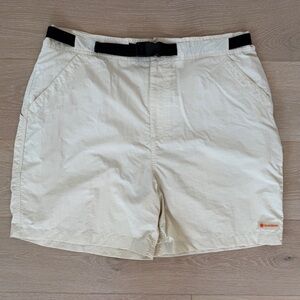 Ruff Hewn Men's Khaki Tan Nylon Shorts Flat Front Elastic Waist Adjustable 40